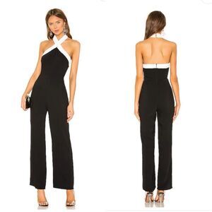 Superdown Laurien Cross Front Jumpsuit Black White Wide Leg NWT $88 Revolve Sz S